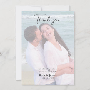 Elegante Imitate Vellum Foto Beach Wedding Vielen Dankeskarte