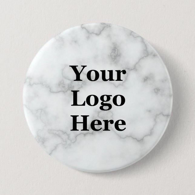 Elegante Imitate Weißes Marmor hier Ihr Logo Button (Vorderseite)