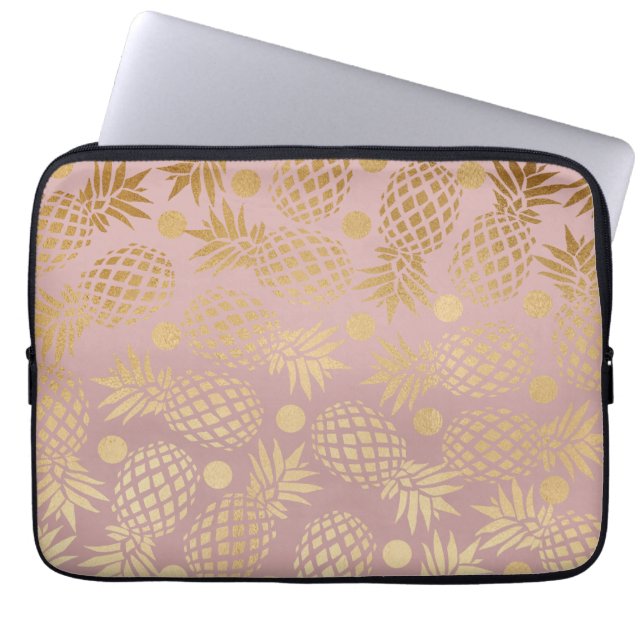elegante Imitatgoldananasmuster-Polkapunkte Laptopschutzhülle (Vorderseite)
