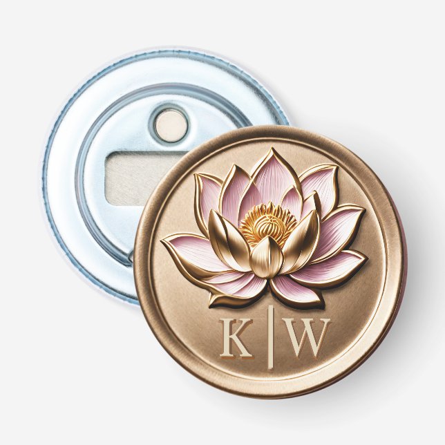 Elegante Imitats 3D Gilded Pink Lotus Gold Monogra Flaschenöffner (Vorderseite)