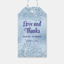 Elegante Imitats Baby Blue Glitzer and Foil Weddin Geschenkanhänger