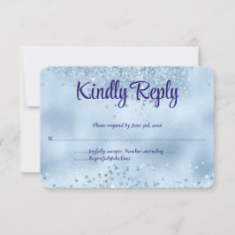 Elegante Imitats Baby Blue Glitzer & Foil Wedding RSVP Karte