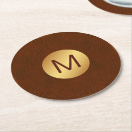 Elegante Imitats Brawn Texture & Gold Erstname Runder Pappuntersetzer