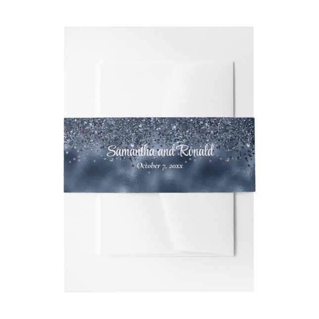 Elegante Imitats Dunkelblauer Glitzer und Foil Wed Einladungsbanderole (Vorderseite Beispiel)
