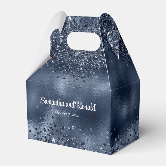 Elegante Imitats Dunkelblauer Glitzer und Foil Wed Geschenkschachtel (Vorderseite)