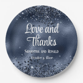 Elegante Imitats Dunkelblauer Glitzer und Foil Wed Pappteller