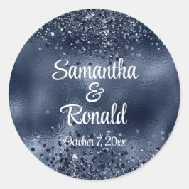 Elegante Imitats Dunkelblauer Glitzer und Foil Wed Runder Aufkleber