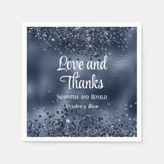 Elegante Imitats Dunkelblauer Glitzer und Foil Wed Serviette (Vorderseite)