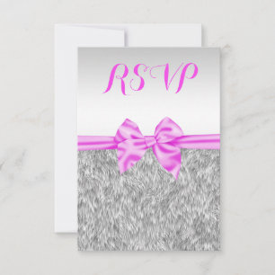 Elegante Imitats Fur & Pink Bow UAwg der Frau zum RSVP Karte