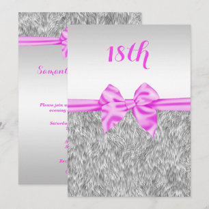 Elegante Imitats Fur & Pink Seidenbow 18. Geburtst Einladung