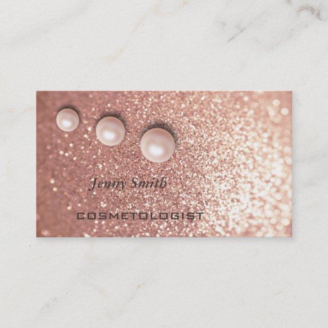 Elegante Imitats Glittery Rose Goldene Luxusperle Visitenkarte (Vorderseite)