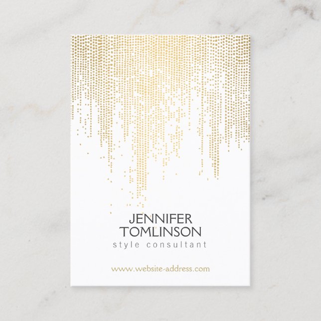 Elegante Imitats Gold Confetti Punkte auf weiße gr Visitenkarte (Vorderseite)