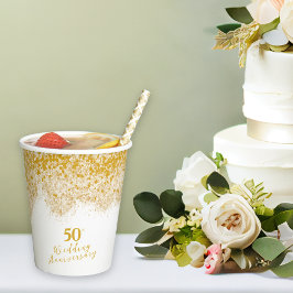 Elegante Imitats Gold Glitzer 50. Hochzeitstag Pappbecher