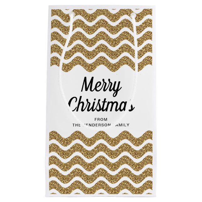 Elegante Imitats Gold Glitzer Frohe Weihnachten Kleine Geschenktüte (Vorderseite)