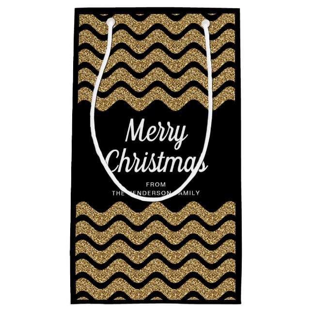 Elegante Imitats Gold Glitzer Frohe Weihnachten Kleine Geschenktüte (Vorderseite)