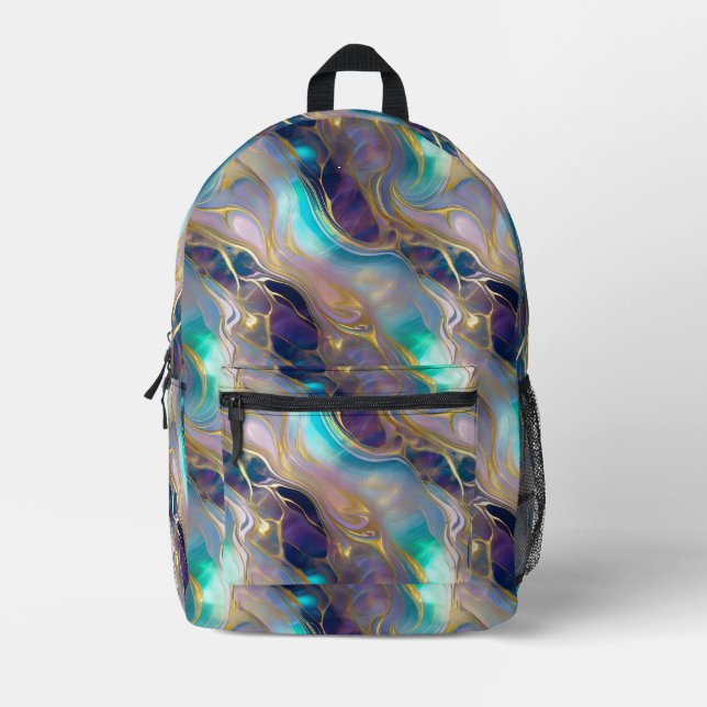 Elegante Imitats Gold mit Aquamarinem und Lila Opa Bedruckter Rucksack (Vorderseite)