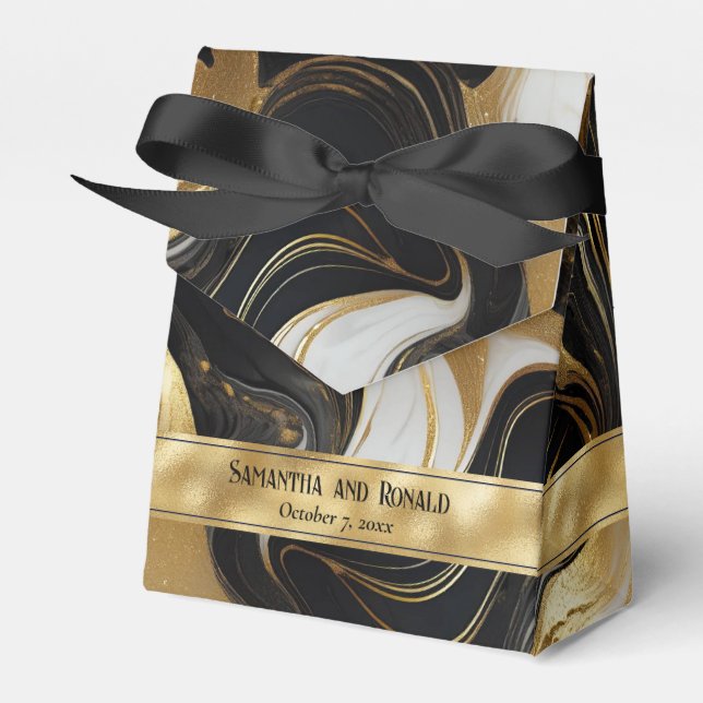 Elegante Imitats Gold, Schwarz-weißer Marmor Gefäl Geschenkschachtel (Vorderseite)