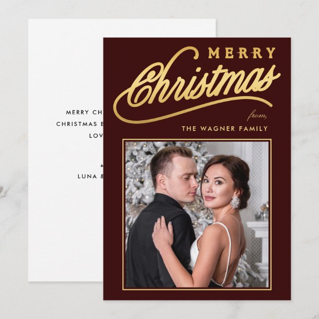 Elegante Imitats Gold Script Frohe Weihnachten Fot (Vorne/Hinten)