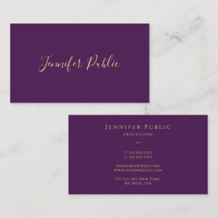 Elegante Imitats Gold Script Template Lila Luxus Visitenkarte