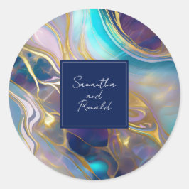 Elegante Imitats Gold und Blue Opal Stone wirbeln Runder Aufkleber