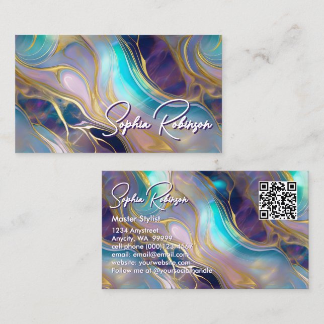 Elegante Imitats Gold und Opal Stone Business Card Rabattkarte (Vorne/Hinten)