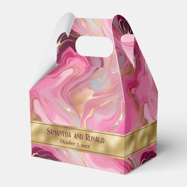 Elegante Imitats Gold und Rosa Marmor Vorzugspiste Geschenkschachtel (Vorderseite)
