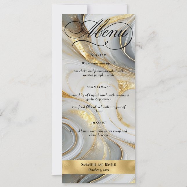 Elegante Imitats Goldgraues, marmoriertes Hochzeit Einladung (Vorderseite)