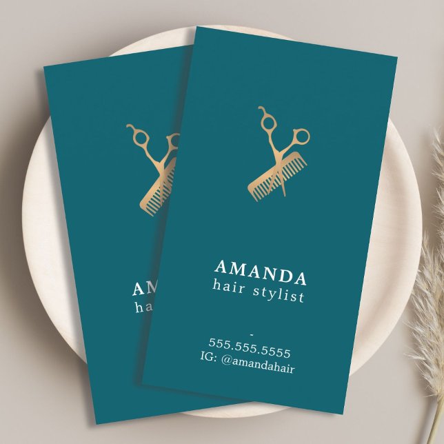 Elegante Imitats Goldschere Comb Fairstylist Visitenkarte (Von Creator hochgeladen)