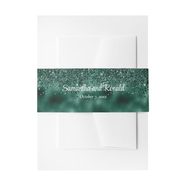 Elegante Imitats Grüne Glitzer- und Foil-Hochzeit Einladungsbanderole (Vorderseite Beispiel)