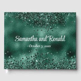 Elegante Imitats Grüne Glitzer- und Foil-Hochzeit Gästebuch