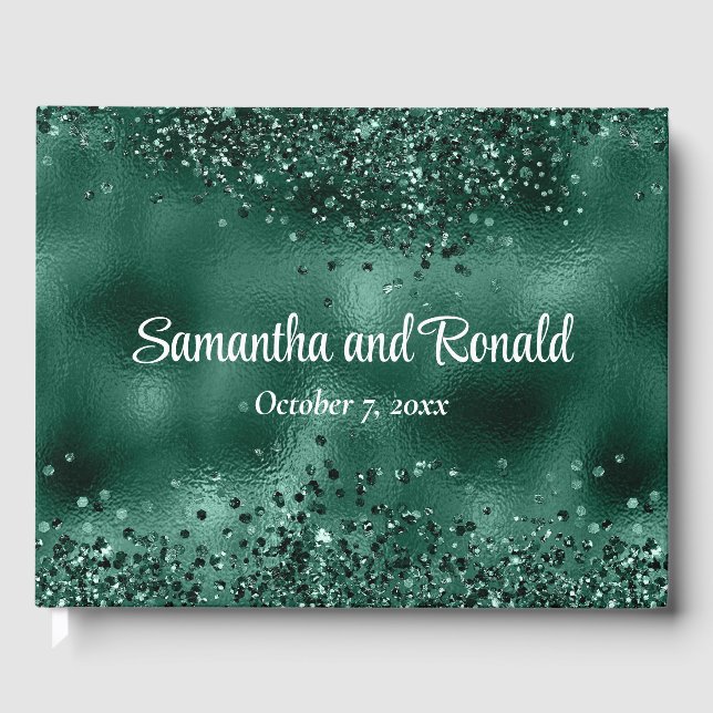 Elegante Imitats Grüne Glitzer- und Foil-Hochzeit Gästebuch (Vorderseite)