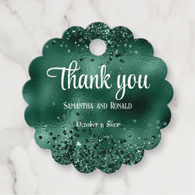 Elegante Imitats Grüne Glitzer- und Foil-Hochzeit Geschenkanhänger (Vorderseite)