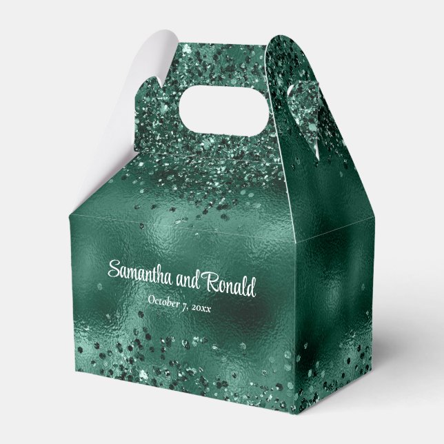 Elegante Imitats Grüne Glitzer- und Foil-Hochzeit Geschenkschachtel (Vorderseite)
