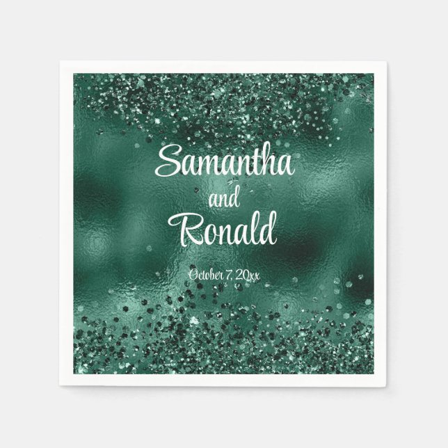 Elegante Imitats Grüne Glitzer- und Foil-Hochzeit Serviette (Vorderseite)