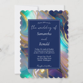 Elegante Imitats Hochzeit Gold und Blue Opal Stone Einladung