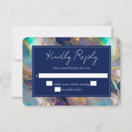 Elegante Imitats Hochzeit Gold und Blue Opal Stone RSVP Karte