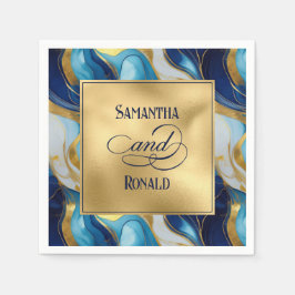 Elegante Imitats Hochzeit in Gold, Blau und Weiß Serviette