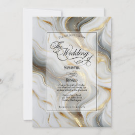 Elegante Imitats Hochzeit in Gold, Grau und Weiß Einladung