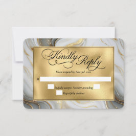 Elegante Imitats Hochzeit in Gold, Grau und Weiß RSVP Karte