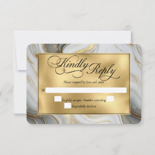 Elegante Imitats Hochzeit in Gold, Grau und Weiß RSVP Karte