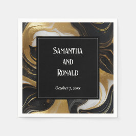 Elegante Imitats Hochzeit in Gold, Schwarz und Wei Serviette