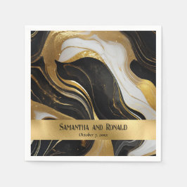 Elegante Imitats Hochzeit in Gold, Schwarz und Wei Serviette