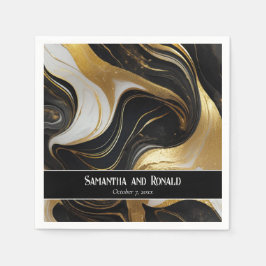 Elegante Imitats Hochzeit in Gold, Schwarz und Wei Serviette