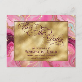 Elegante Imitats Hochzeit in Gold und Rosa Ankündigungspostkarte