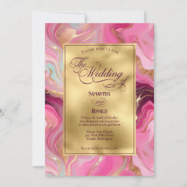 Elegante Imitats Hochzeit in Gold und Rosa Einladung