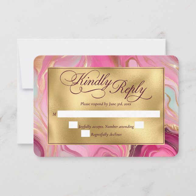 Elegante Imitats Hochzeit in Gold und Rosa RSVP Karte (Vorderseite)