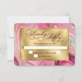 Elegante Imitats Hochzeit in Gold und Rosa RSVP Karte