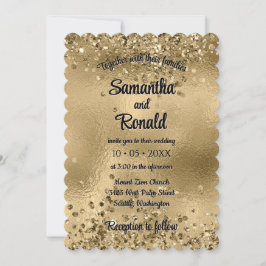 Elegante Imitats Hochzeit mit Gold Glitzer und Foi Einladung