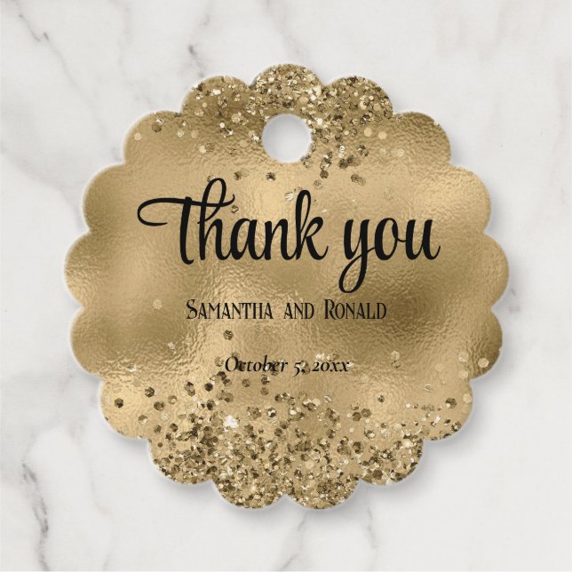 Elegante Imitats Hochzeit mit Gold Glitzer und Foi Geschenkanhänger (Vorderseite)