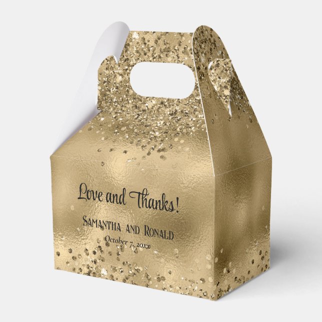 Elegante Imitats Hochzeit mit Gold Glitzer und Foi Geschenkschachtel (Vorderseite)